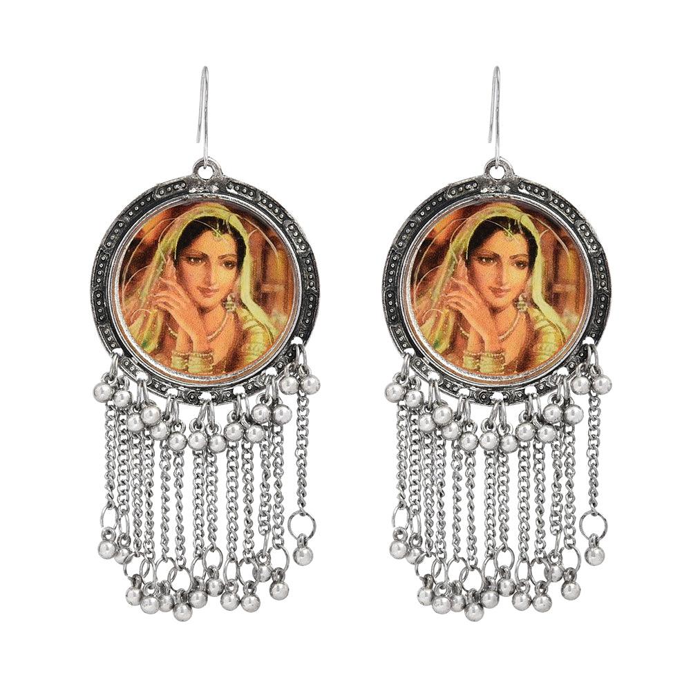 Picture Drop Earrings with Silver Bell Charm Beads with Fish Hook for Women - The Fineworld