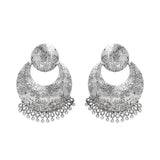 Simple Oxidized Silver Chandbali Stud Drop Earrings - The Fineworld