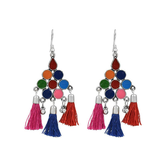 Multi Color Thread and Multi Color Stones Drop Earrings - The Fineworld