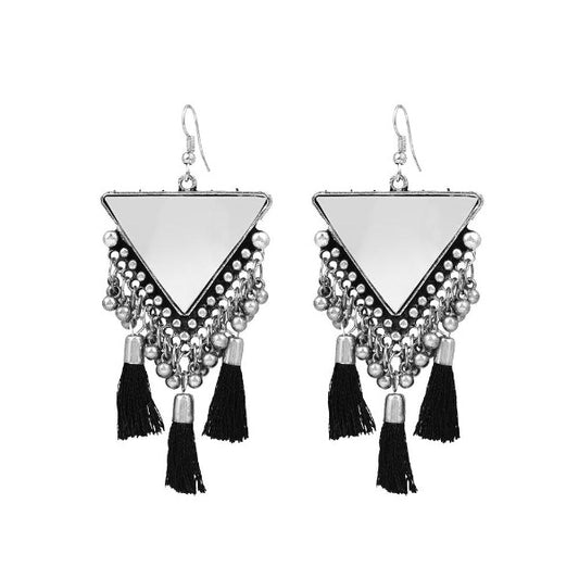 Mirror and Thread Tassels Drop Earrings - The Fineworld