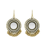 Oxidized Circular Gold Tone Mirror Drop Earrings - The Fineworld