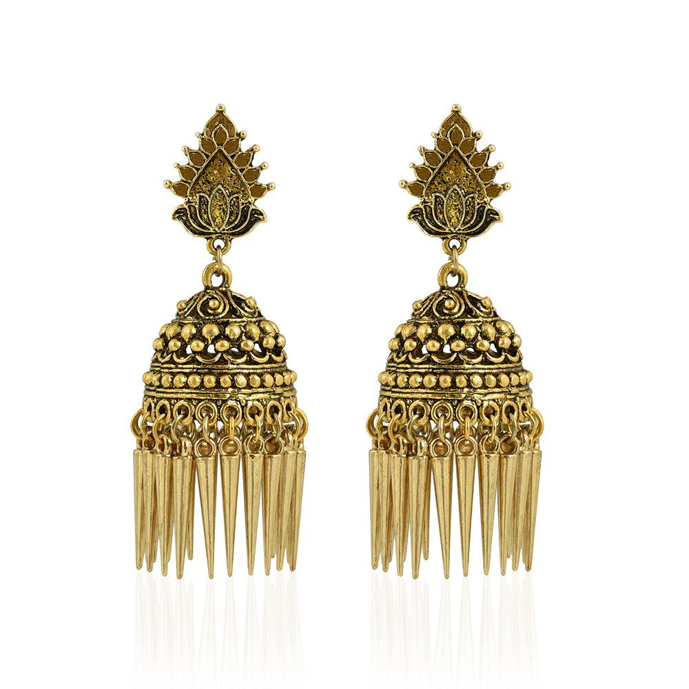 Golden Stud Dome Shaped and Sharp Beads Earrings - The Fineworld