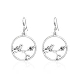Round German Silver Earrings With Cute Sparrow - The Fineworld