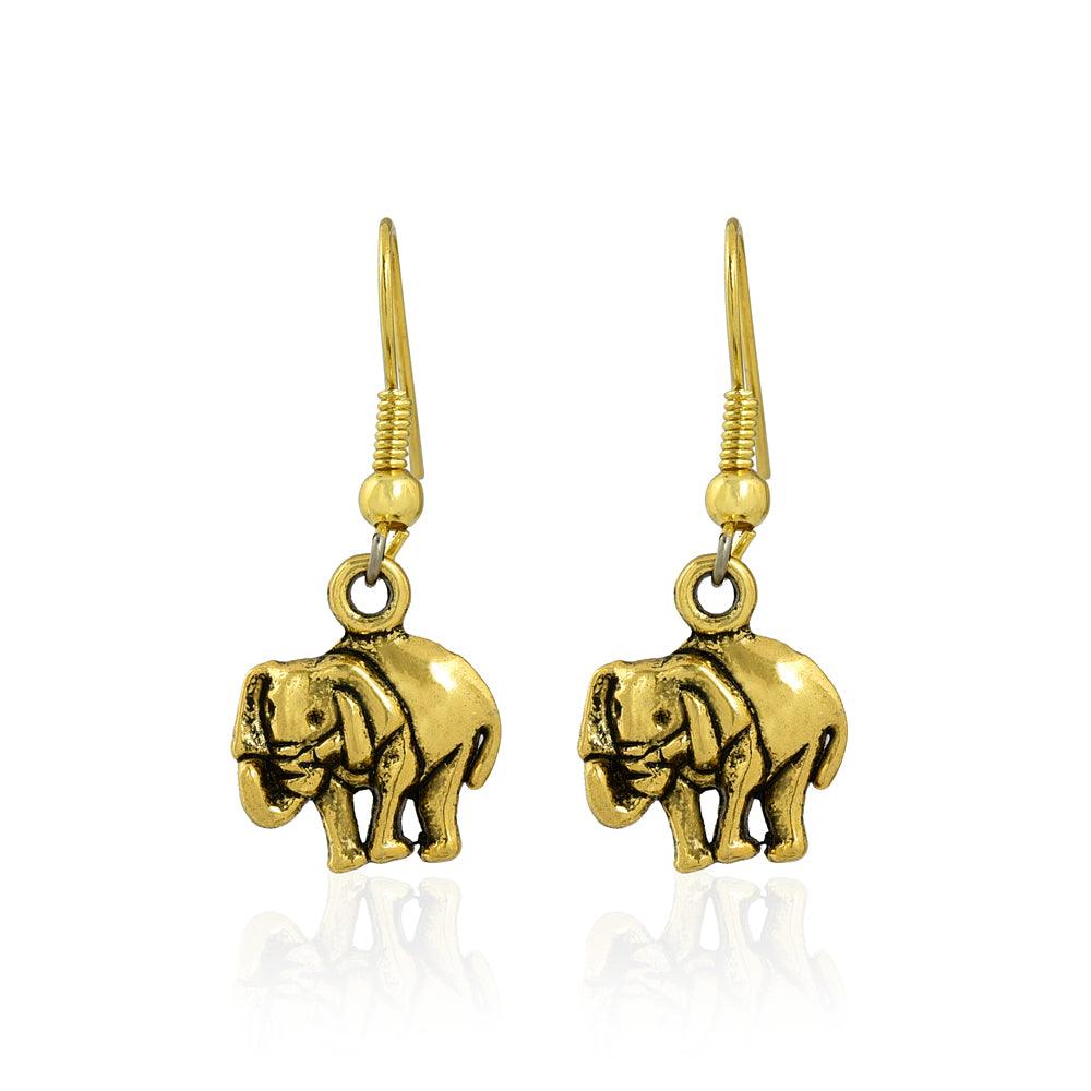 Tibetan Golden Tone Elephant Shaped Drop Earrings - The Fineworld