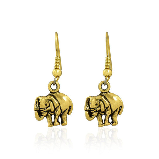 Tibetan Golden Tone Elephant Shaped Drop Earrings - The Fineworld