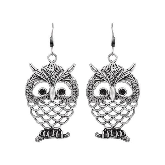 Owl shaped cute ear danglers in German Silver - The Fineworld