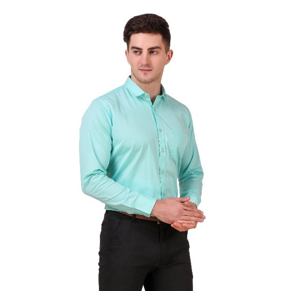 Aqua Blue Color 100% Cotton Semi Spread Collar Shirt - The Fineworld