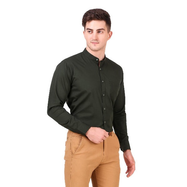 Olive Green Color 100% Cotton Nehru Collar Shirt - The Fineworld