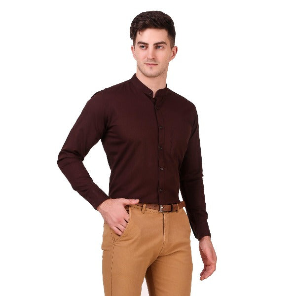 Brown Color 100% Cotton Nehru Collar Shirt - The Fineworld