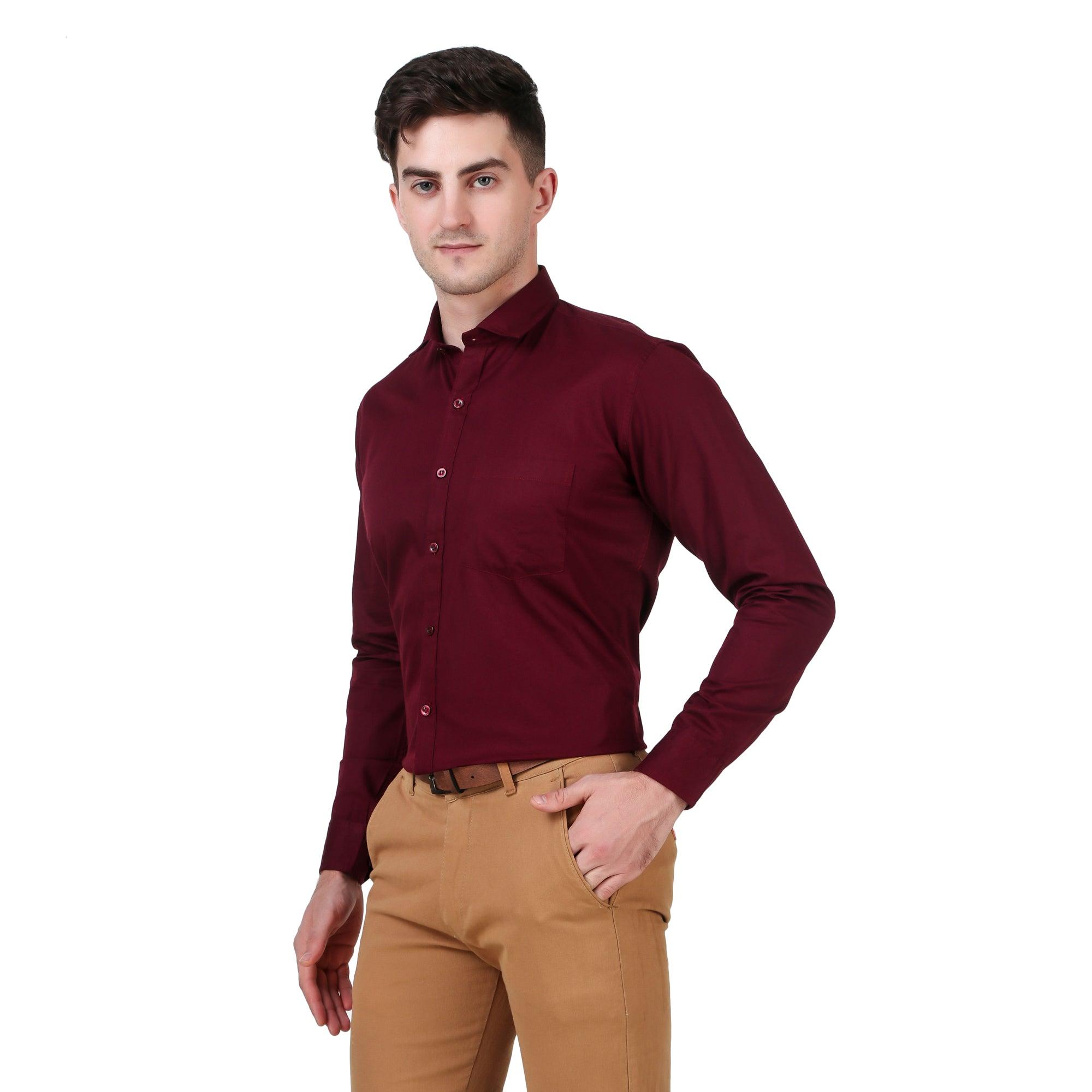 Maroon Color 100% Cotton Spread Collar Shirt - The Fineworld