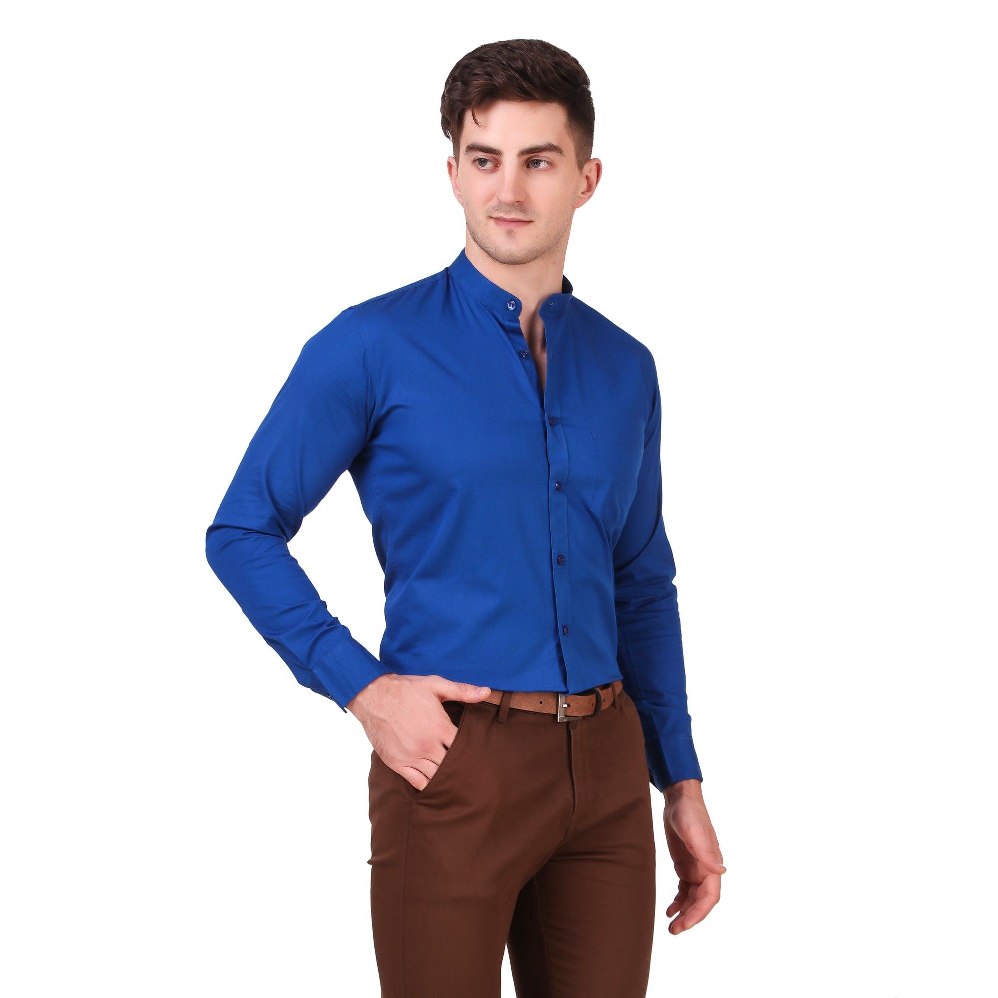 Blue Color 100% Cotton Nehru Collar Shirt - The Fineworld