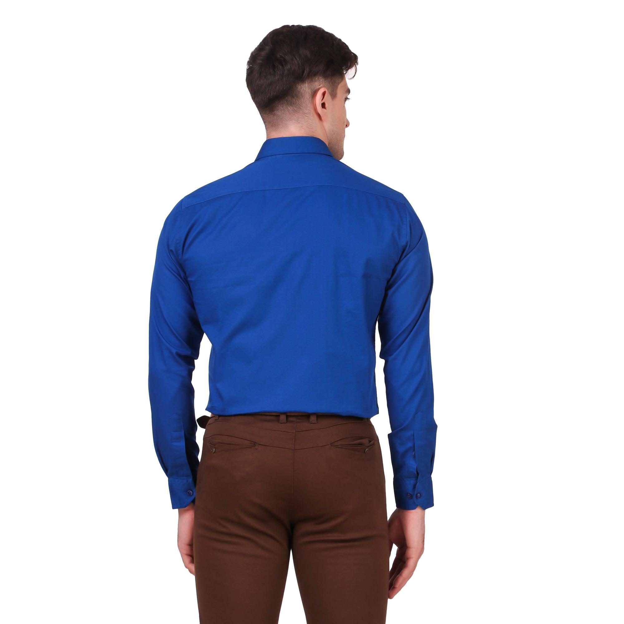 Blue Color 100% Cotton Cut Away Collar Shirt - The Fineworld