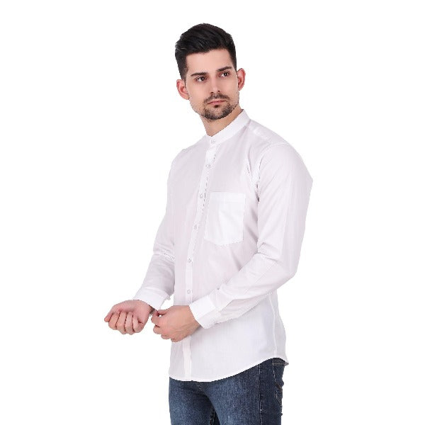 100% Cotton White color Mandarin Collar Shirt - The Fineworld