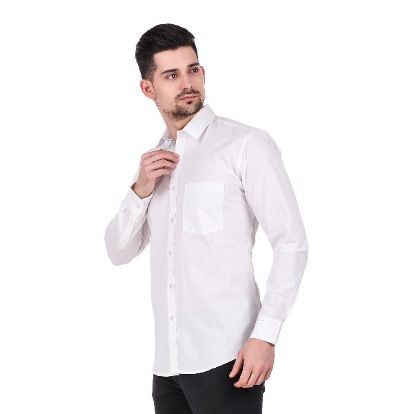 Plain White 100% Cotton Semi-spread shirt - The Fineworld