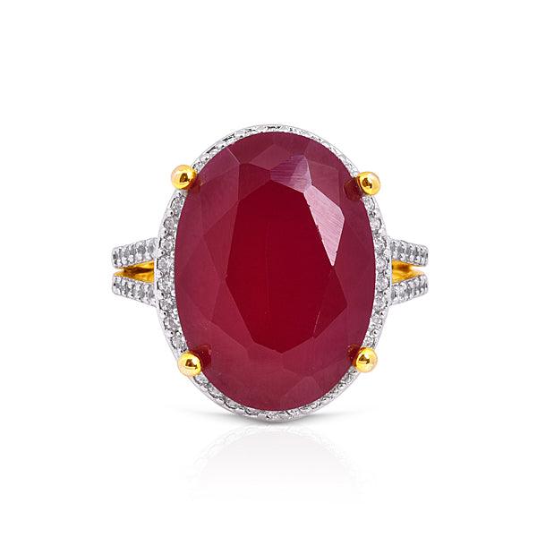 Round shaped ring with a red stone on the crown - The Fineworld