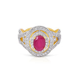 Gleaming Golden Designer Ring with Red Stones - The Fineworld
