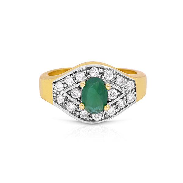 Designer Green stone ring with white stones - The Fineworld