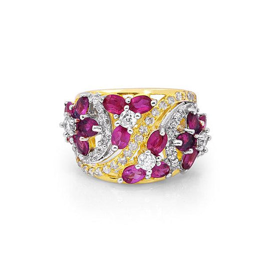 Fancy Ring Band In Gold Metal With Stones - The Fineworld