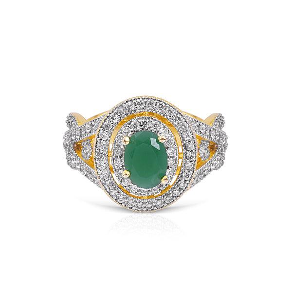 Green and white shimmering ring in golden metal - The Fineworld
