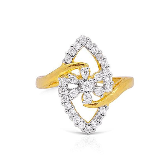 Golden metal with white shimmering stone ring - The Fineworld