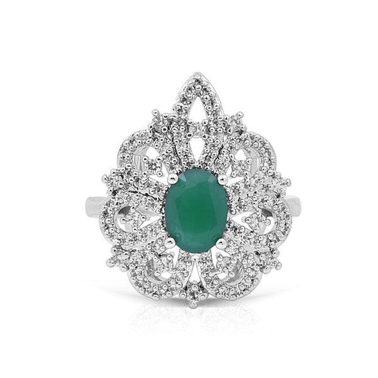 Lovely Ring With Green & Surrounded Stone - The Fineworld
