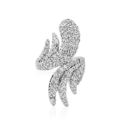 Shimmering  stone-studded cocktail ring in white metal - The Fineworld