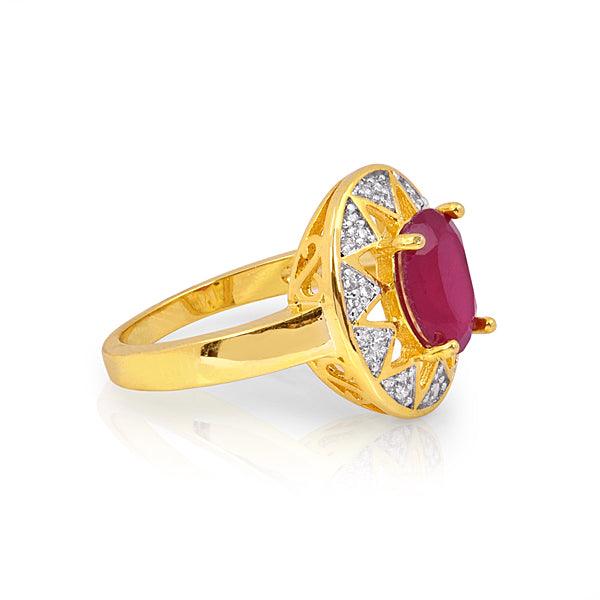 Classy Red Stone Fashion Brass Gold Plated Ring - The Fineworld