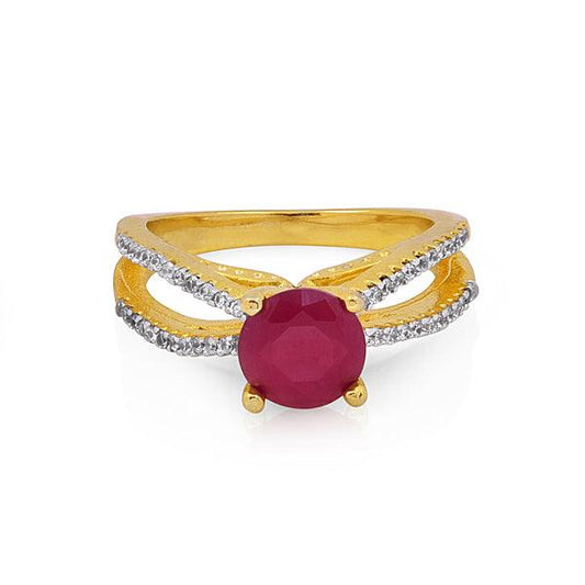 Red and white stone studded designer Ring - The Fineworld