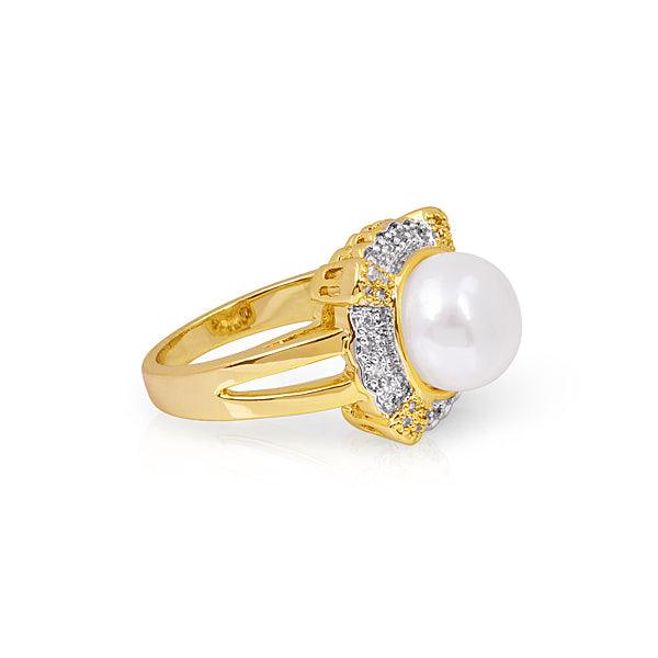 Freshwater white pearl gold plated ring - The Fineworld