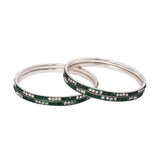 Set of dark green and white stone bangles - The Fineworld