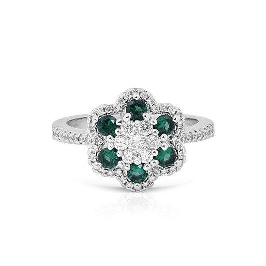 A rounded silver cocktail ring with white and green stones - The Fineworld