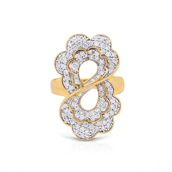 Gleaming silver ring with white stones studded intricately - The Fineworld