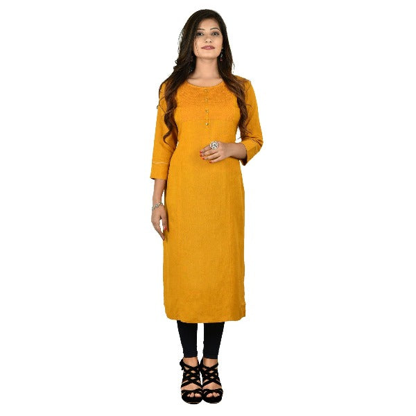 Mustard Yellow Coloured Heavy Rayon with Heavy Embroidery work Women D –  Royskart