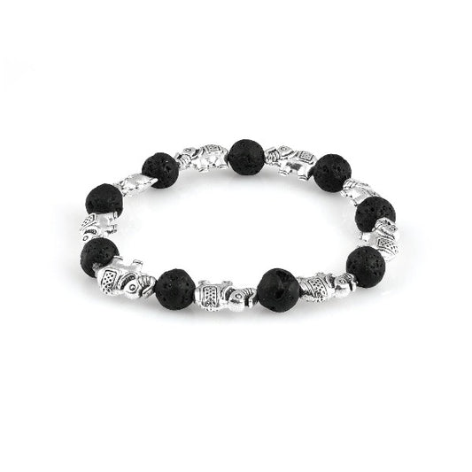 Black Lava Beads Bracelet With Silver Style - The Fineworld