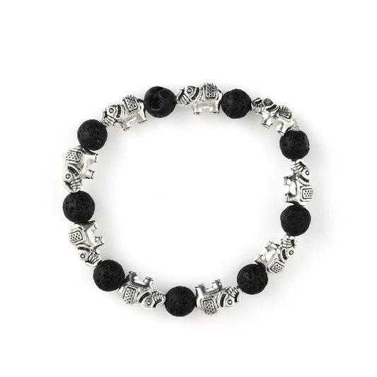 Black Lava Beads Bracelet With Silver Style - The Fineworld