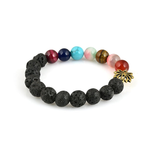 7 Chakra Black Lava Rock Beads Bracelet - The Fineworld
