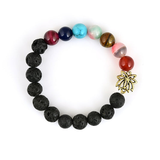 7 Chakra Black Lava Rock Beads Bracelet - The Fineworld