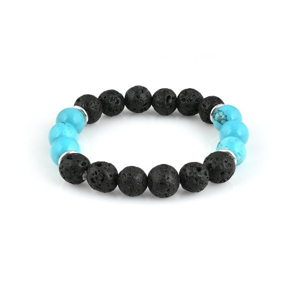 Black Lava Beads Bracelet With Sky Blue Quartz Beads - The Fineworld