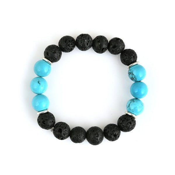 Black Lava Beads Bracelet With Sky Blue Quartz Beads - The Fineworld
