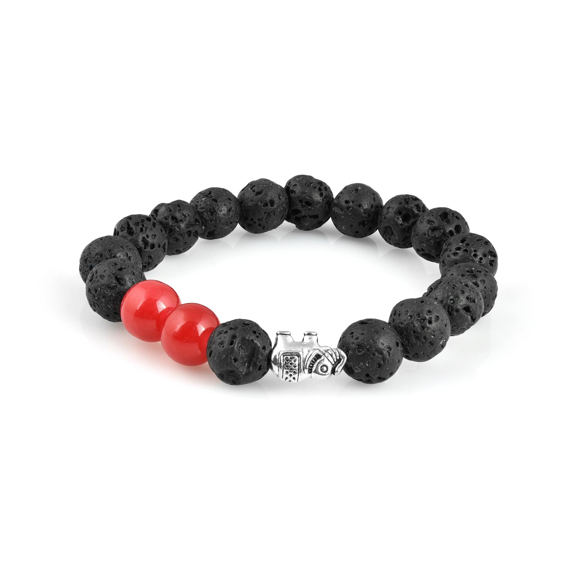 Black Lava Beads Bracelet With Red Color - The Fineworld