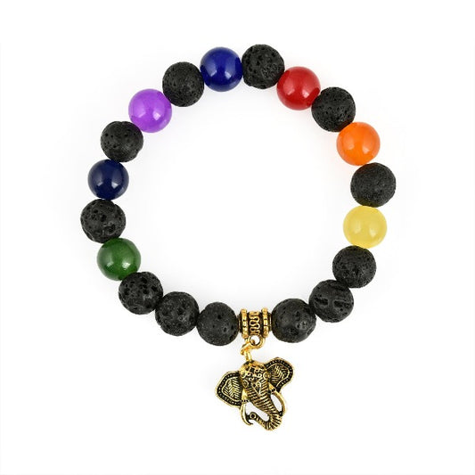 Black Lava Beads Bracelet With Ganesha Charm - The Fineworld