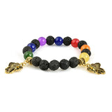 7 Chakra Black Lava Beads Bracelet With Charm - The Fineworld