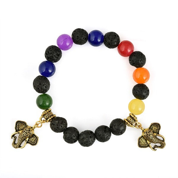 7 Chakra Black Lava Beads Bracelet With Charm - The Fineworld