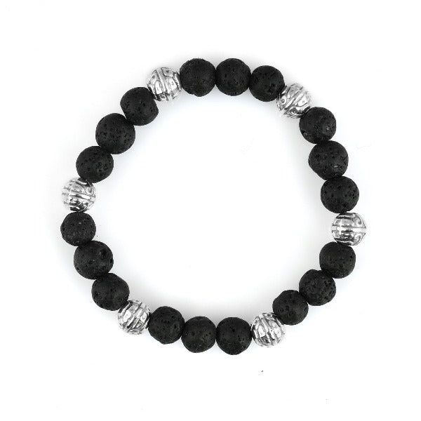 Black Lava Beads Bracelet With Metal Beads - The Fineworld