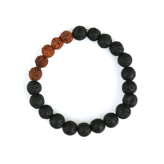 Black Lava Beads Bracelet With Rudraksh Beads - The Fineworld
