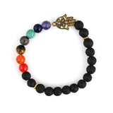 Black Lava Beads Bracelet With Quartz Beads With 7 Chakra - The Fineworld