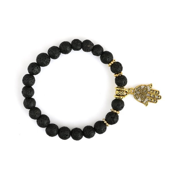 Black Lava Rock Beads Bracelet With Charm - The Fineworld