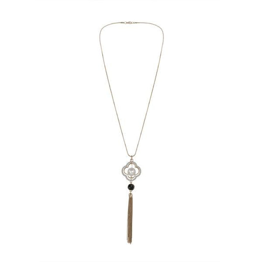 Long quatrefoil pendant with tassel necklace - The Fineworld