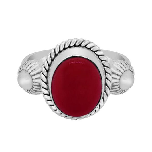 Red Stone German Silver Boho Ring - The Fineworld