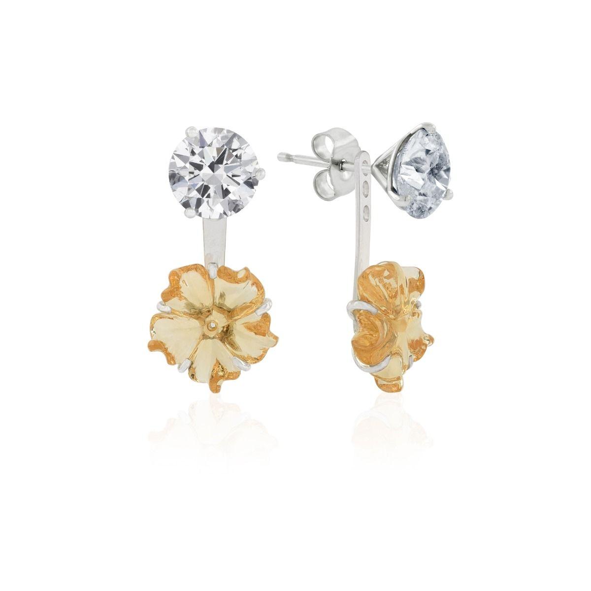 2Ct Round Cut White Diamond 14K White Gold Plated Flower Stud Earrings –  atjewels.in